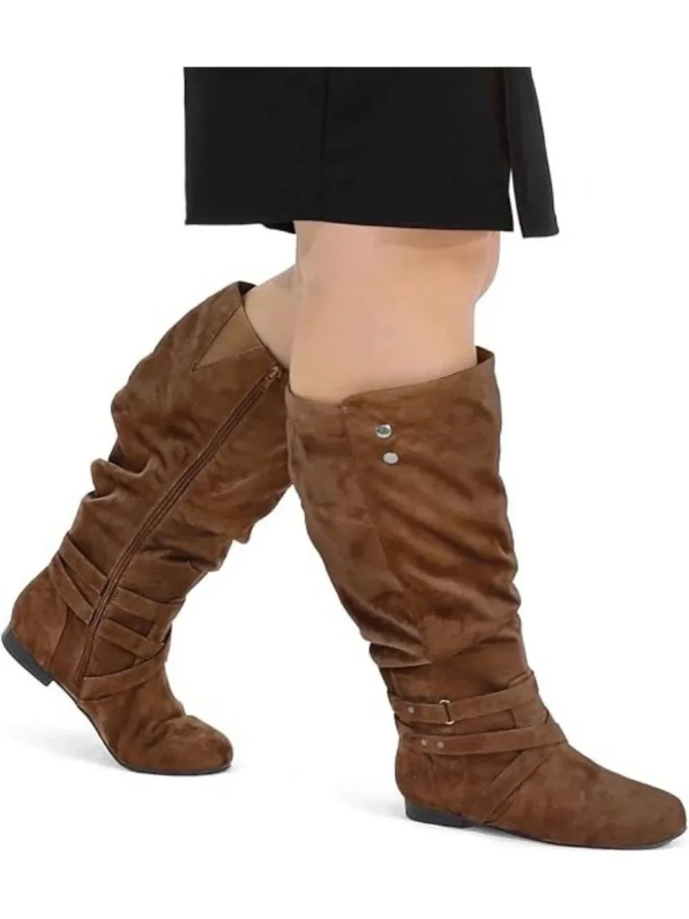 Mysoft Size 10 XW Boots Extra Wide Calf Slouchy Knee-High Dark Brown Side Zipper